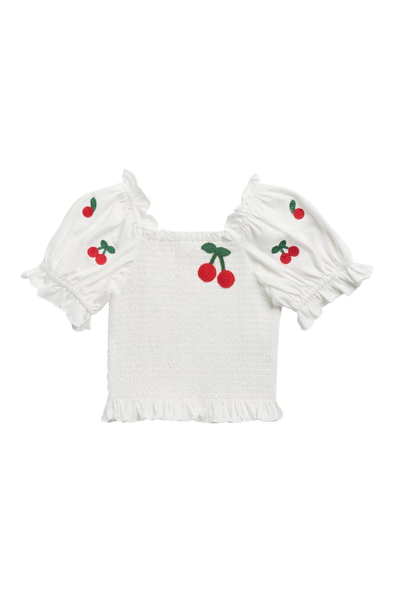 Kids' Smocked Cherry Top, Main, color, WHITE