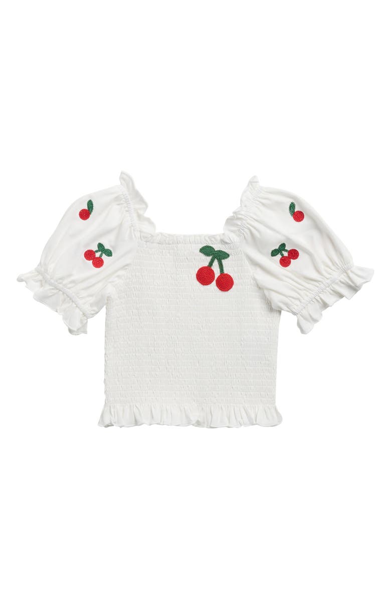 Truly Me Kids' Smocked Cherry Top, Main, color, White