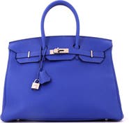 Pre-Owned Hermes Birkin Handbag Blue Togo with Palladium Hardware 35