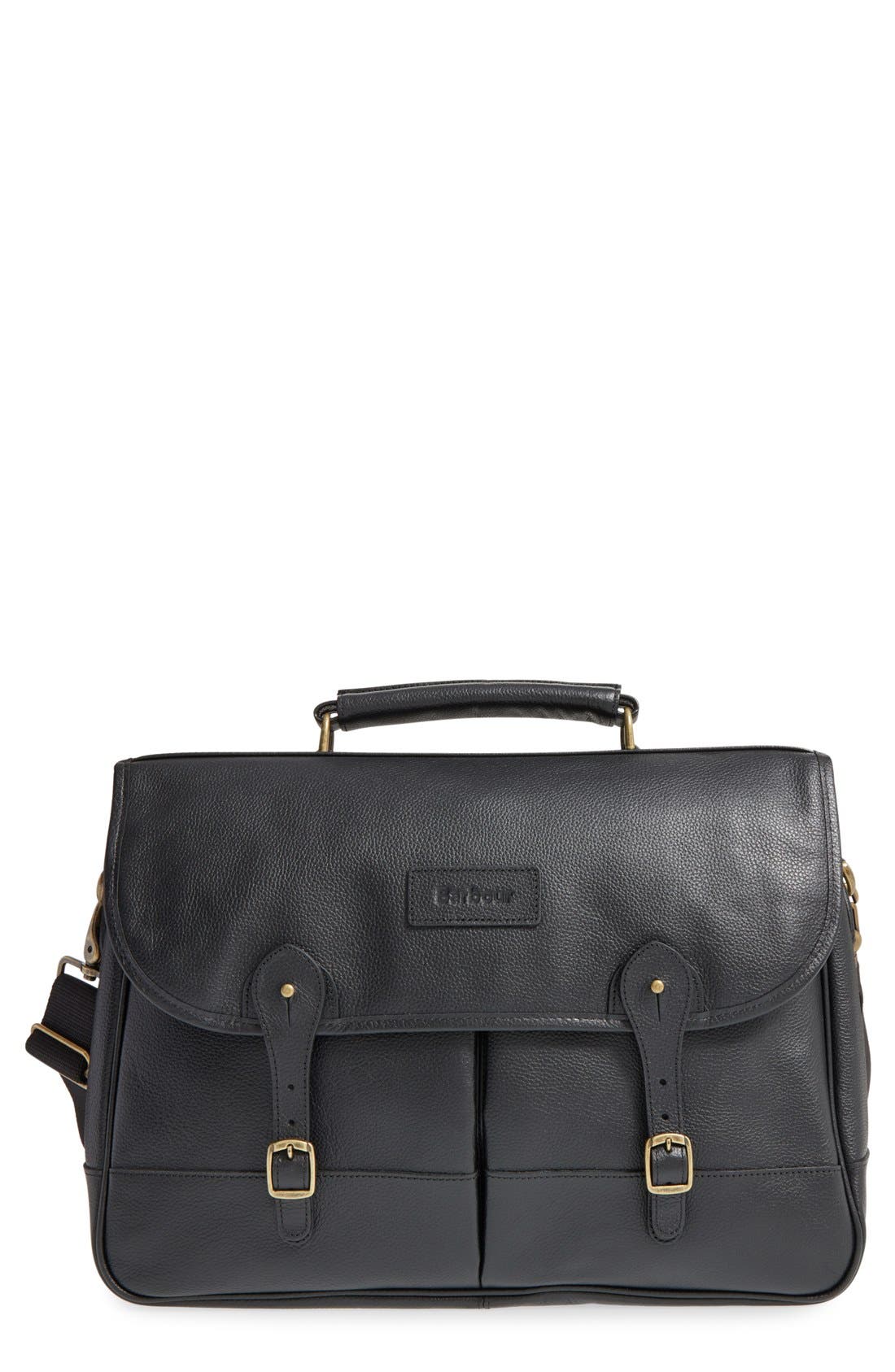 Barbour Leather Briefcase, Main, color, 