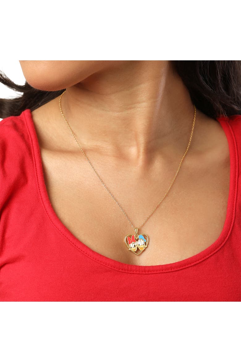 Donald and Daisy Duck Heart Necklace 18" Official License, Sterling Silver, Alternate, color, Metallic Gold