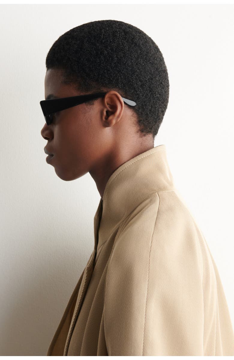 COS Slim Rectangular Sunglasses, Alternate, color, Black