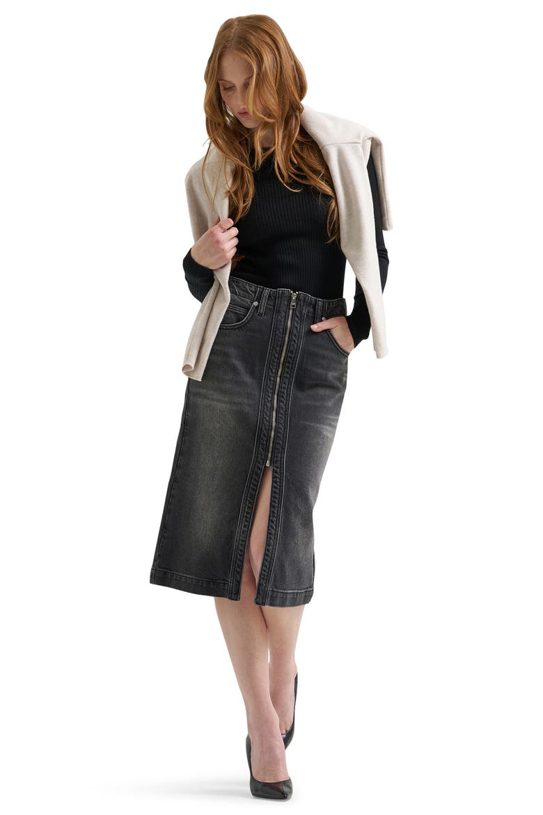 Zip Front Denim Skirt, Alternate, color, CHARRED BLACK