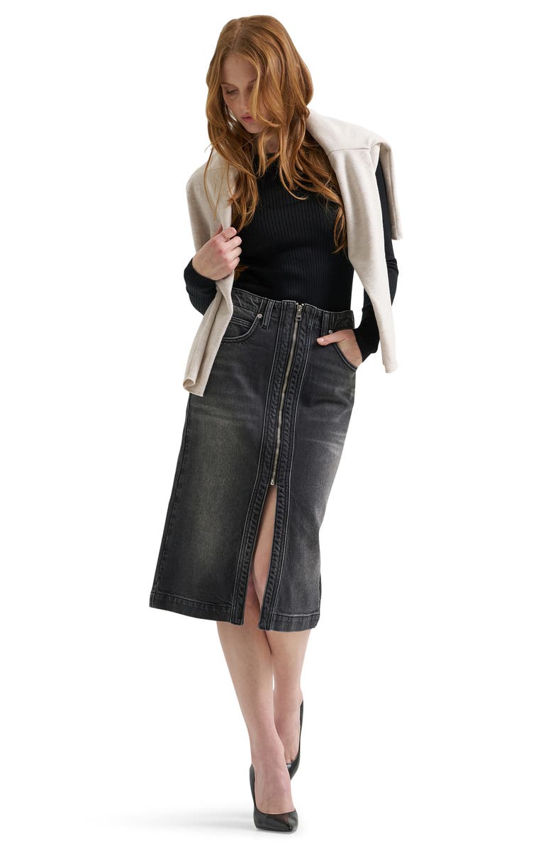 Lee Zip Front Denim Skirt, Alternate, color, Charred Black