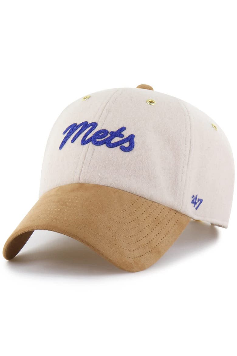 Men's '47 x Stoney Clover Lane  Natural/Tan New York Mets Script Charm Clean Up Adjustable Hat, Alternate, color, Natural