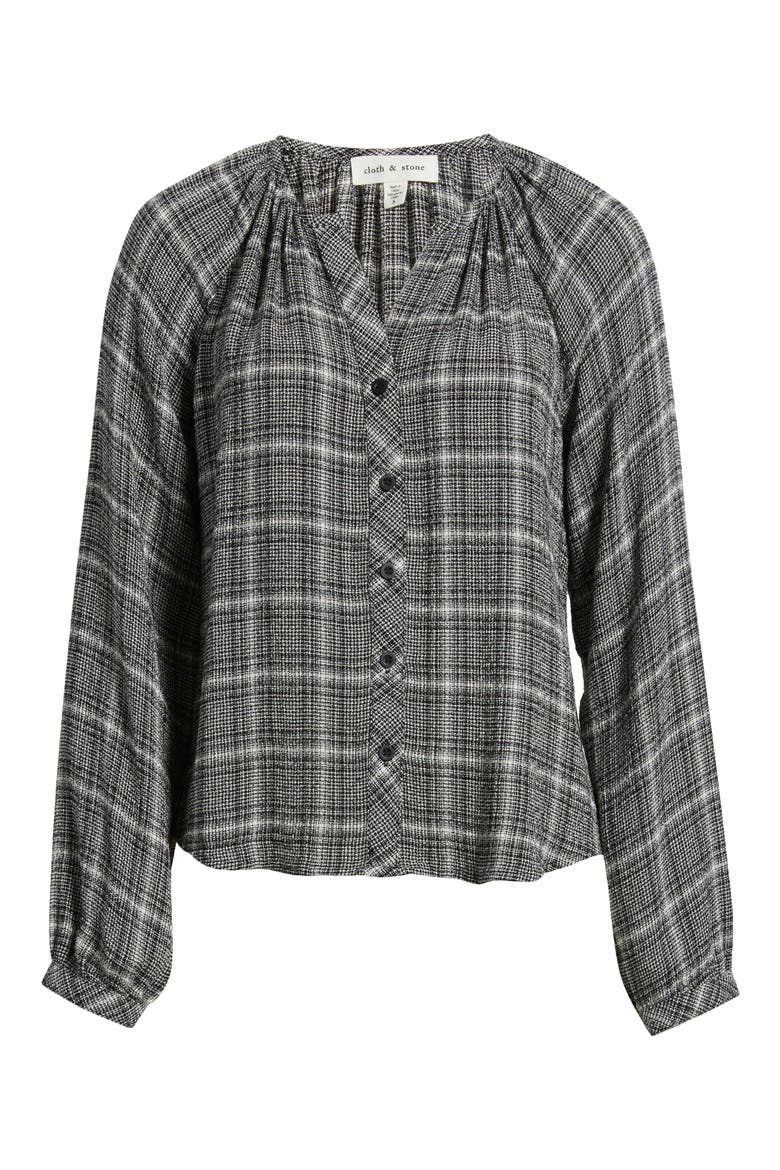 Plaid Raglan Sleeve Button-Up Shirt, Alternate, color, BLKWINTGRY