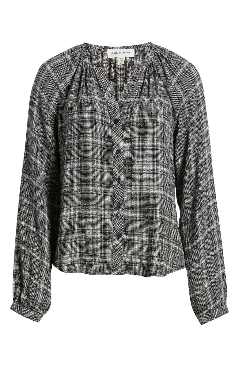 Cloth & Stone Plaid Raglan Sleeve Button-Up Shirt, Alternate, color, Black/ Winter Grey Plaid