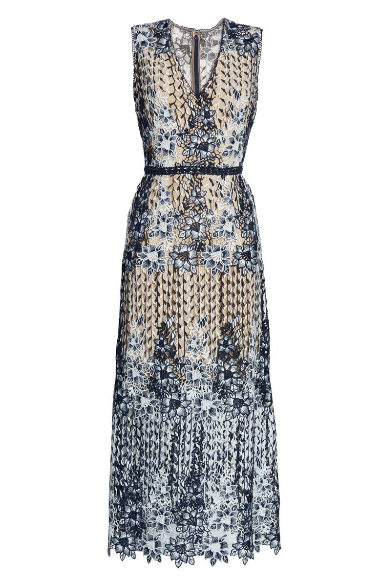 ML Monique Lhuillier Two Tone Lace Tea Length Dress, Alternate, color, 