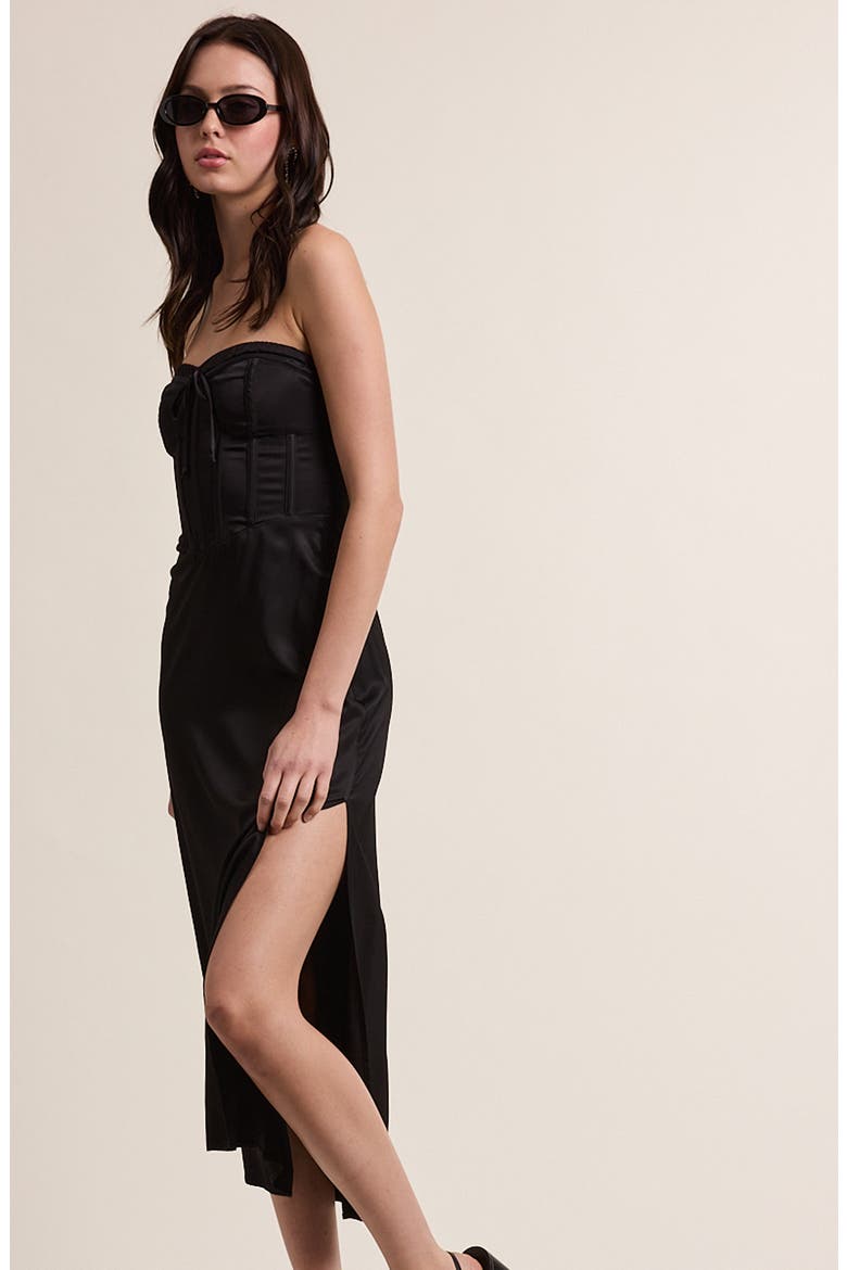 Strapless Corset Midi Dress, Alternate, color, BLACK