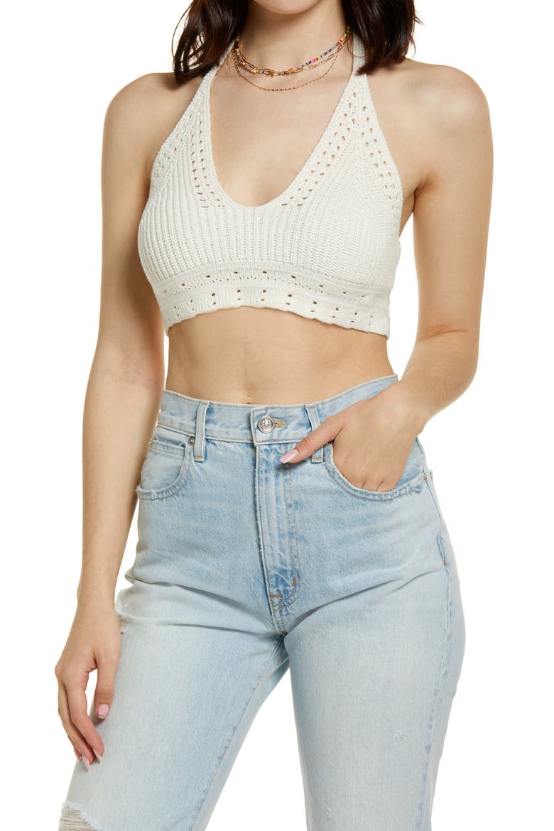 Shaker Stitch Sweater Halter Top, Main, color, IVORY