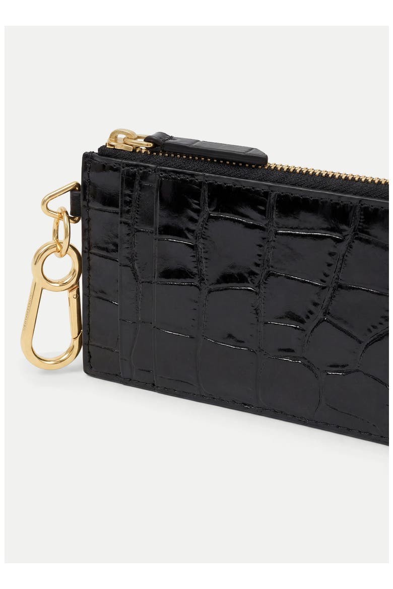 Croc Embossed Zip Card Holder, Alternate, color, BLACK