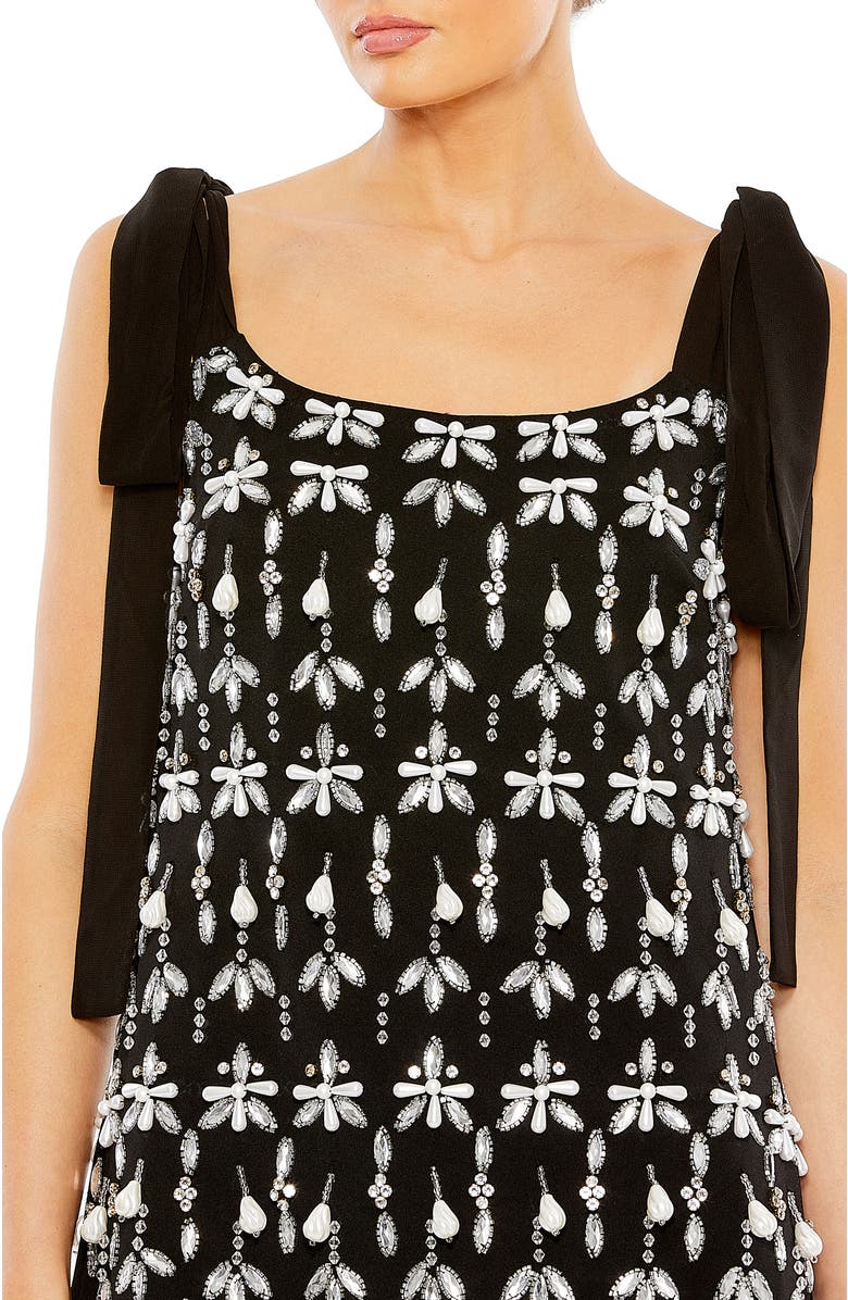 Mac Duggal Jewel Encrusted Soft Tie Sleeveless Dress, Alternate, color, Black