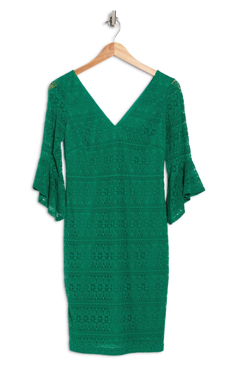 Kensie Bell Sleeve Lace Sheath Dress, Alternate, color, 