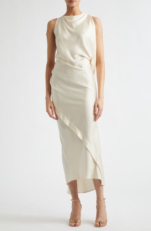 Draped Crepe Back Satin Dress
