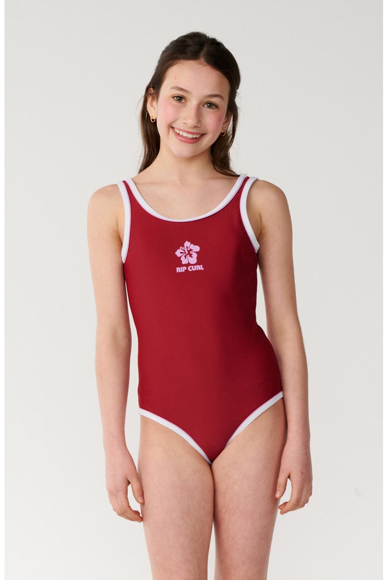 Kids' Retro Pipe One-Piece Swimsuit, Main, color, PLUM