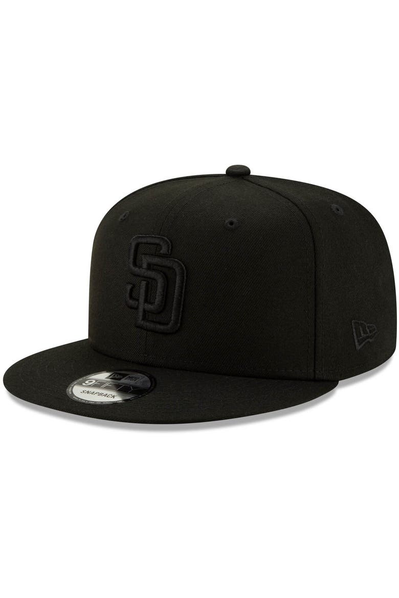 San Diego Padres New Era Black on Black 9FIFTY Snapback Adjustable Hat - Black, Main, color, Black