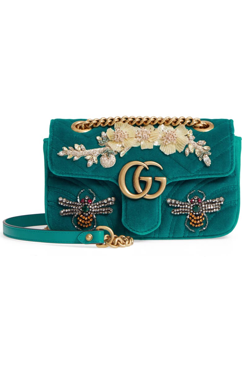 Gucci Mini GG Marmont Matelassé Velvet Shoulder Bag, Main, color,