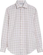 Eleventy Dandy Collar Check Cotton & Linen Button-Up Shirt