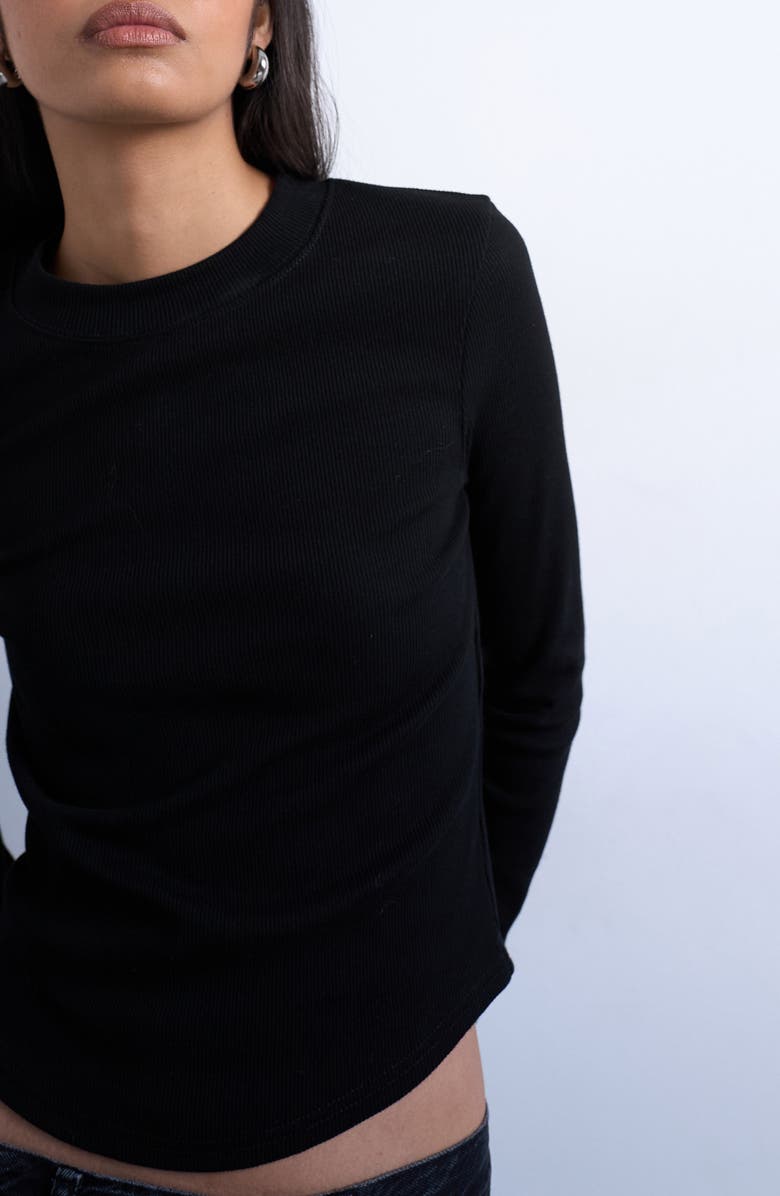 Topshop Long Sleeve Curve Hem Top, Alternate, color, Black