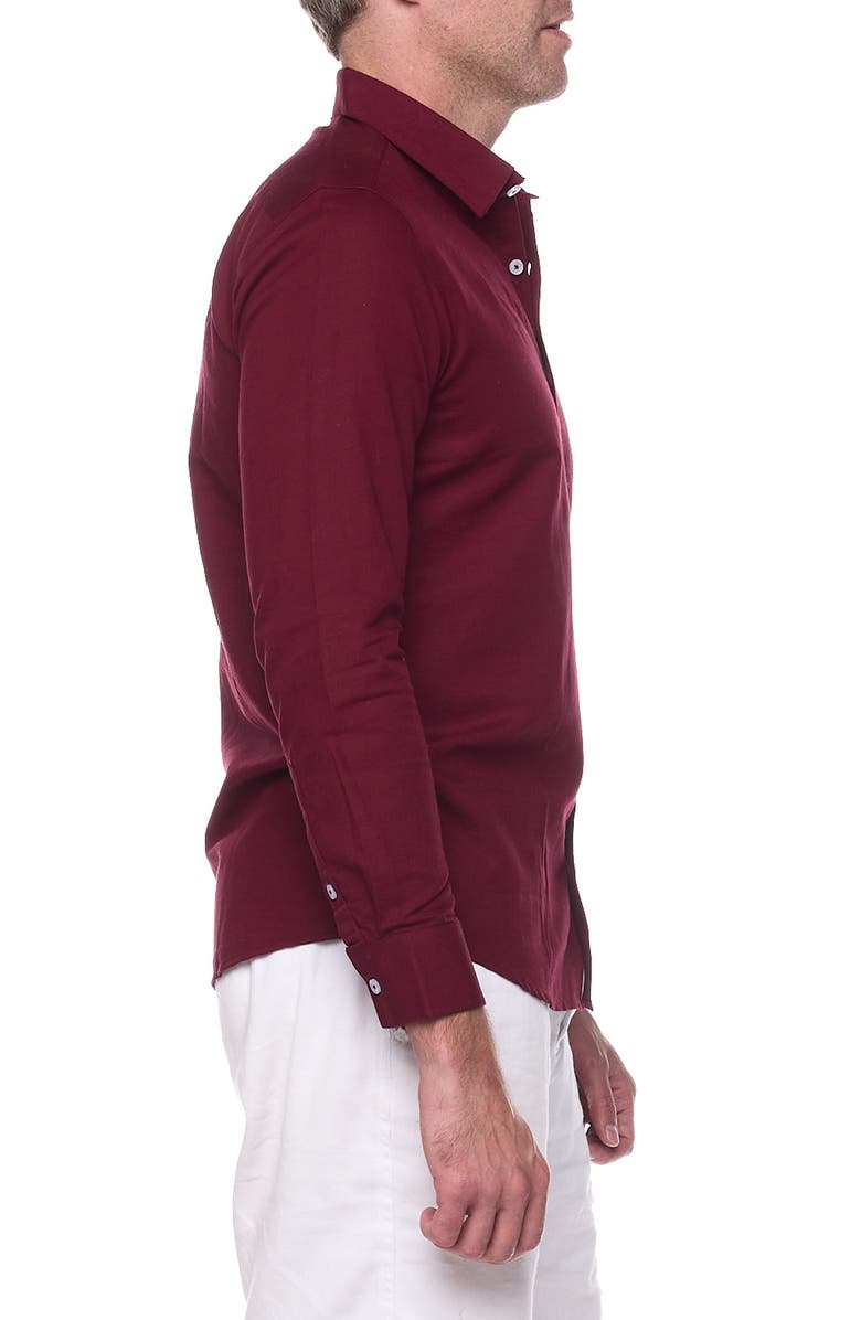 RANEES Linen Button-Up Sport Shirt, Alternate, color, Wine