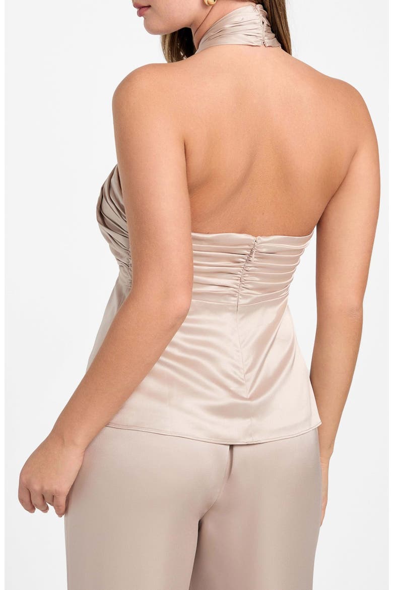 Aretha Twist Front Satin Halter Top, Alternate, color, VELVET TAUPE