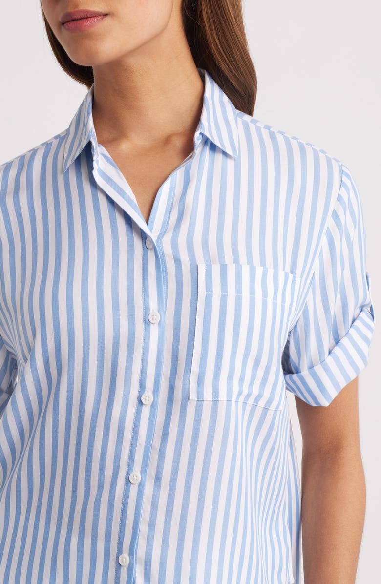beachlunchlounge Murphy Stripe Button-Up Shirt, Alternate, color, Blue Poppy