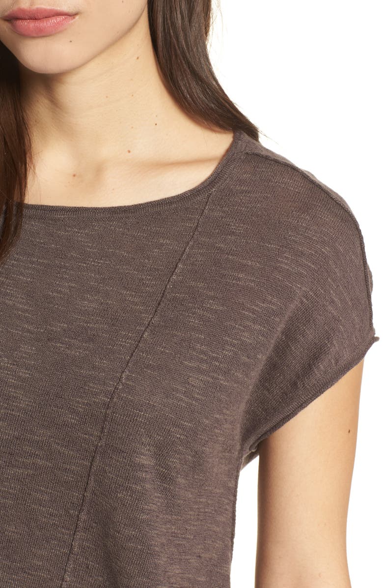 Eileen Fisher Cap Sleeve Organic Linen & Cotton Scoop Neck Top, Alternate, color,