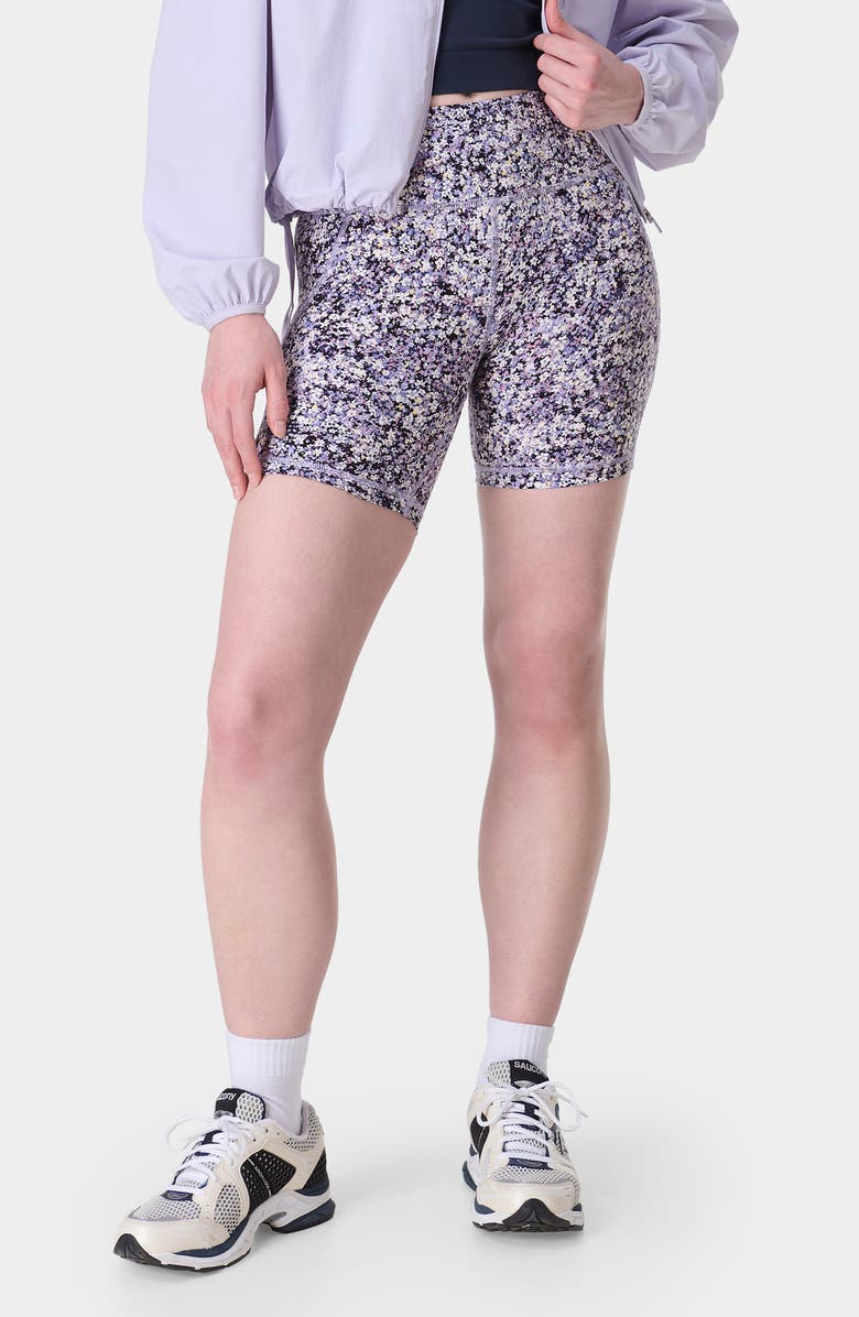 Sweaty Betty Power 6" Bike Shorts, Main, color, Purple Meadow Print