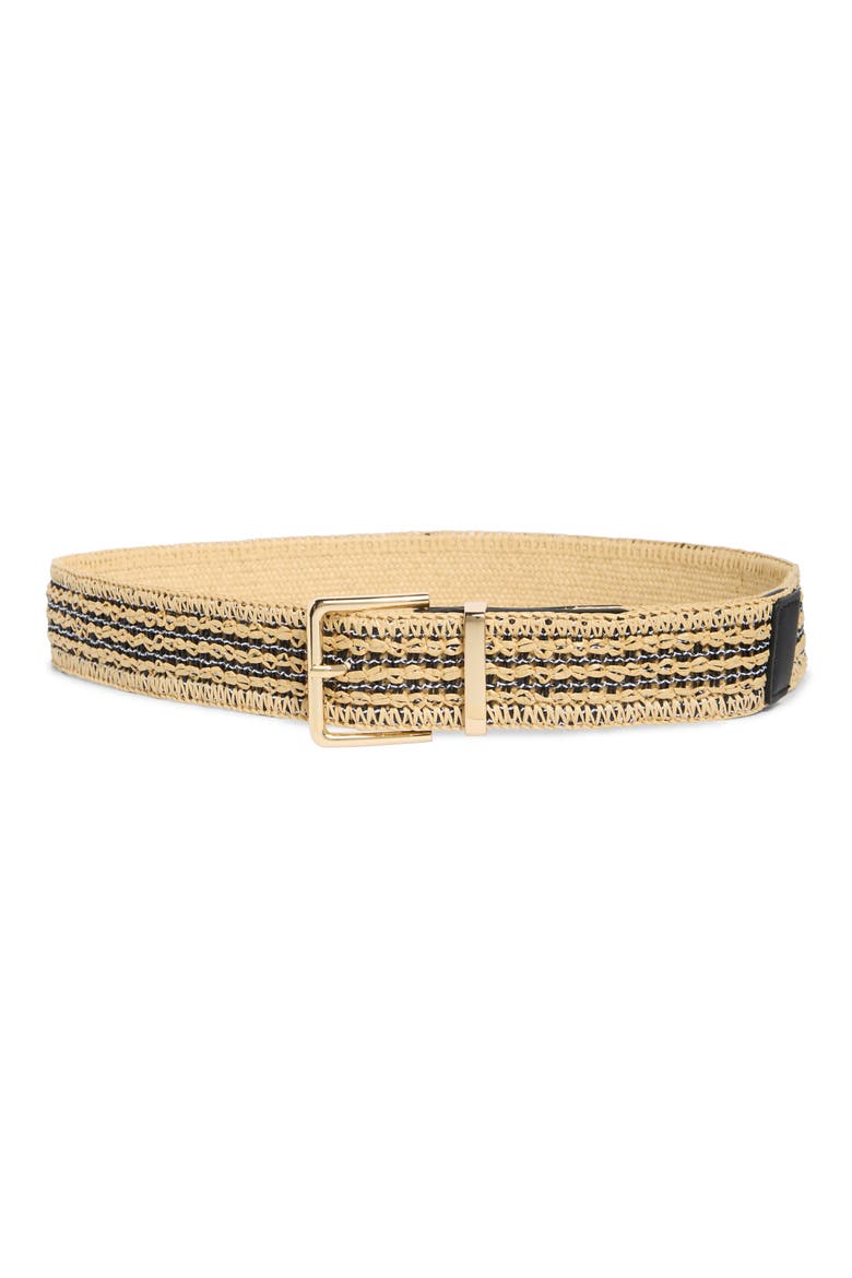 Stripe Faux Straw Belt, Main, color, BLACK