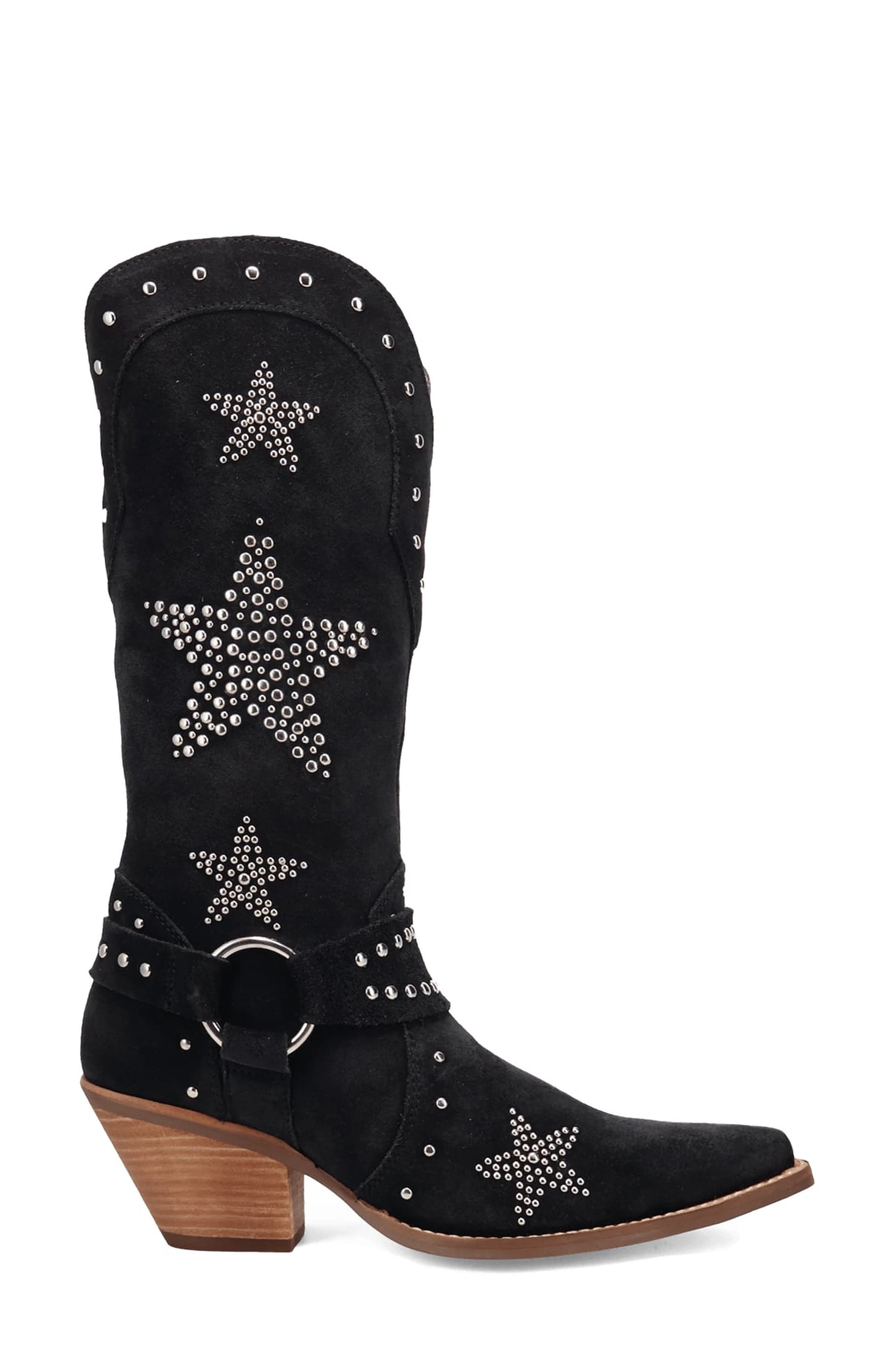 Dingo Lucky Stars Knee High Western Boot, Alternate, color, Black