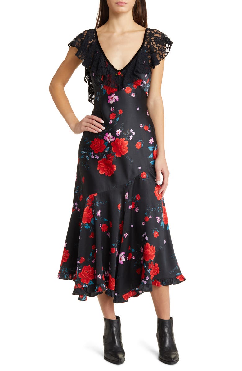 Free People Warm Hearts Lace & Satin Maxi Dress, Alternate, color, 