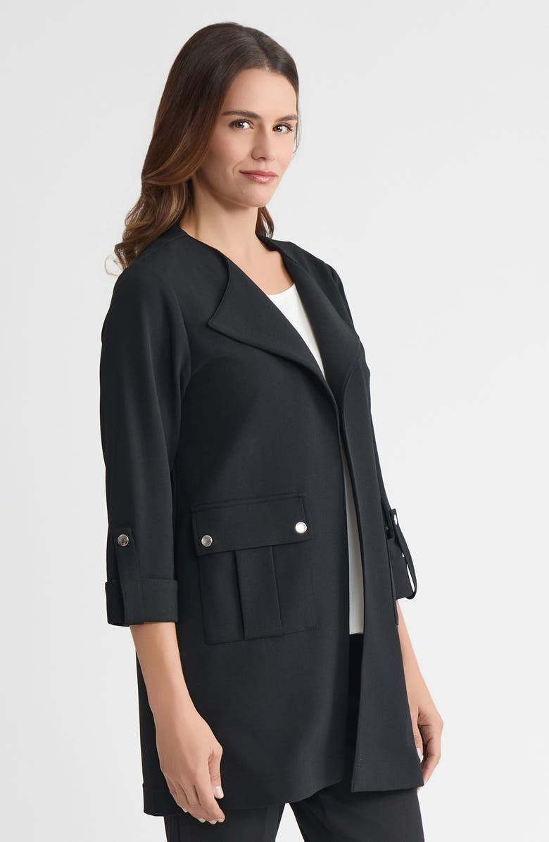 Ming Wang Heritage Lightweight Stretch Deco Crepe Wing Collar Jacket, Alternate, color, Black