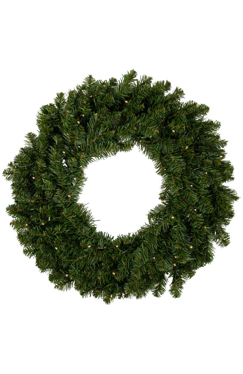 Northlight Pre-Lit Battery Operated Canadian Pine Christmas Wreath - 24" - Clear LED Lights, Main, color, Green