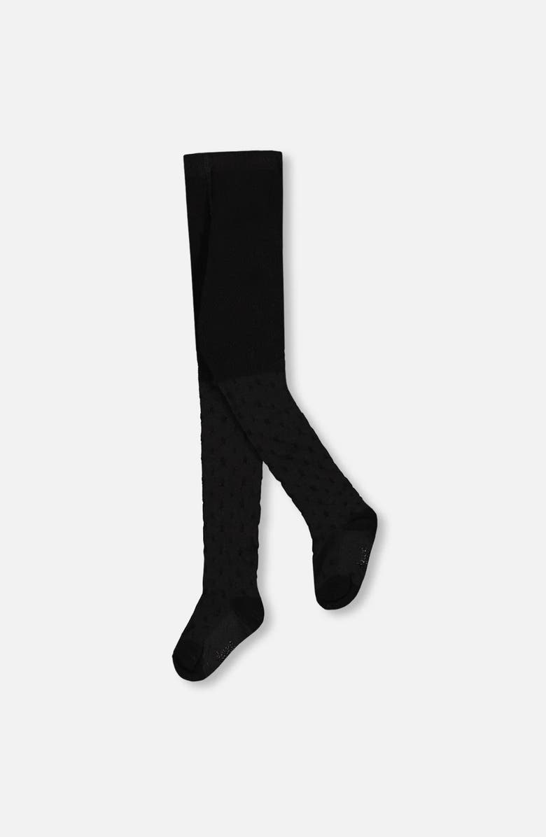 Deux par Deux Knit Tights with Tone-On-Tone Star, Main, color, Black