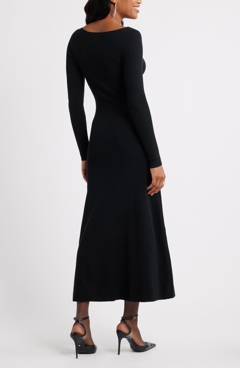 Open Edit Long Sleeve Rib Maxi Dress, Alternate, color, Black