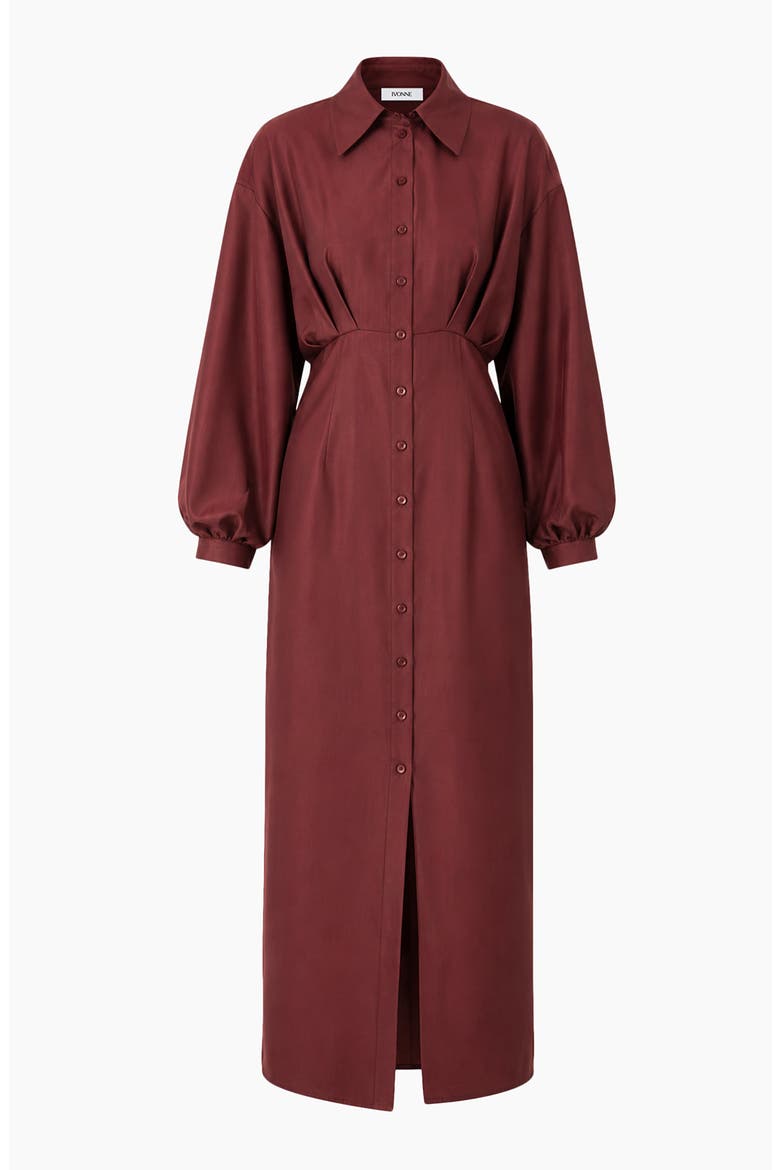 Long Shirt-collar Dress With Balloon Sleeves, Alternate, color, Wine