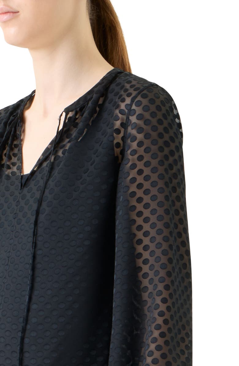 Akris punto Polka Dot Devoré Peasant Top, Alternate, color, Black