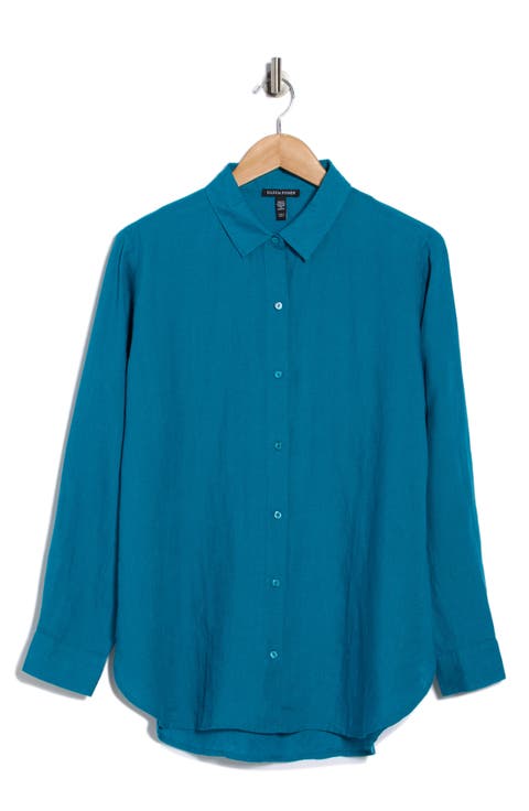 Classic Collar Organic Linen Long Button-Up Shirt (Regular & Petite)