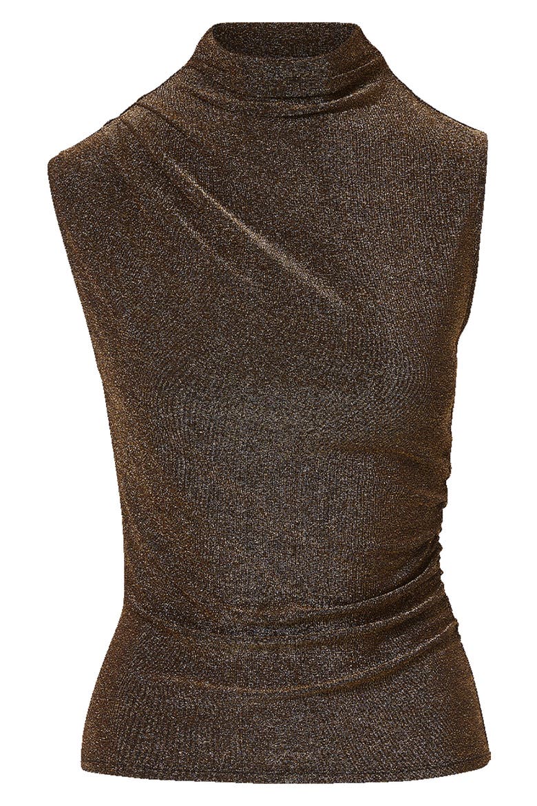 Mylie Metallic Shimmer Funnel Neck Tank, Alternate, color, GOLD