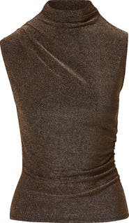 Veronica Beard Mylie Metallic Shimmer Funnel Neck Tank