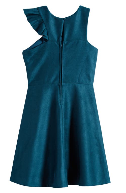 Ava & Yelly Kids' One-shoulder Ruffle Scuba Dress In Teal