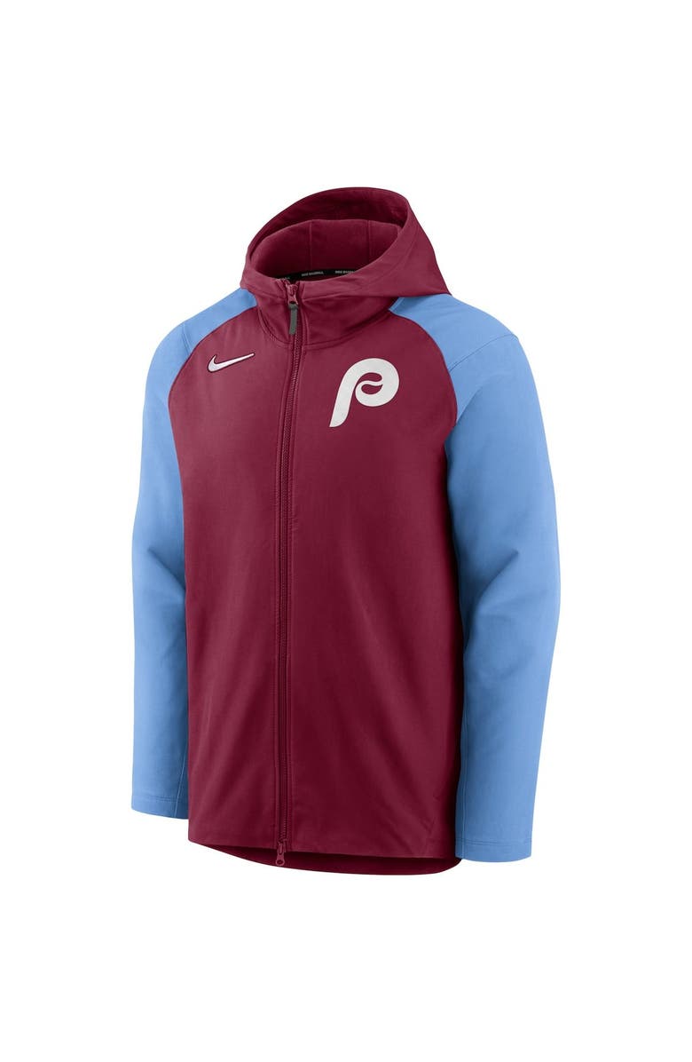 Nike Men's Nike Burgundy/Light Blue Philadelphia Phillies Authentic Collection Performance Raglan Full-Zip Hoodie, Alternate, color, 