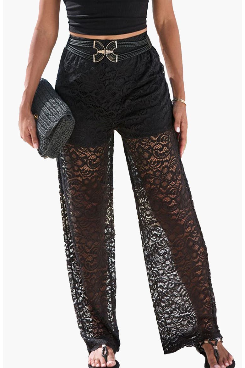 Lace Overlay Pants, Main, color, Black