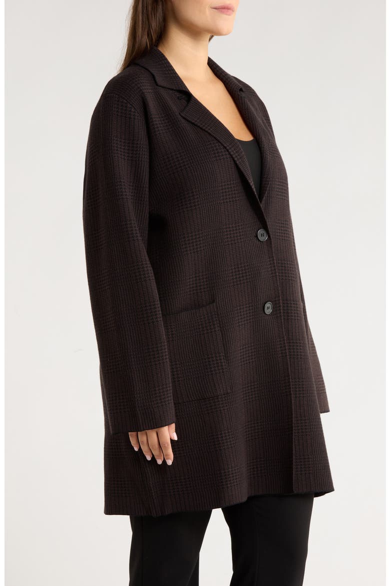 Lina Glen Plaid Jacquard Sweater Coat, Alternate, color, DOUBLE ESPRESSO/ BLACK
