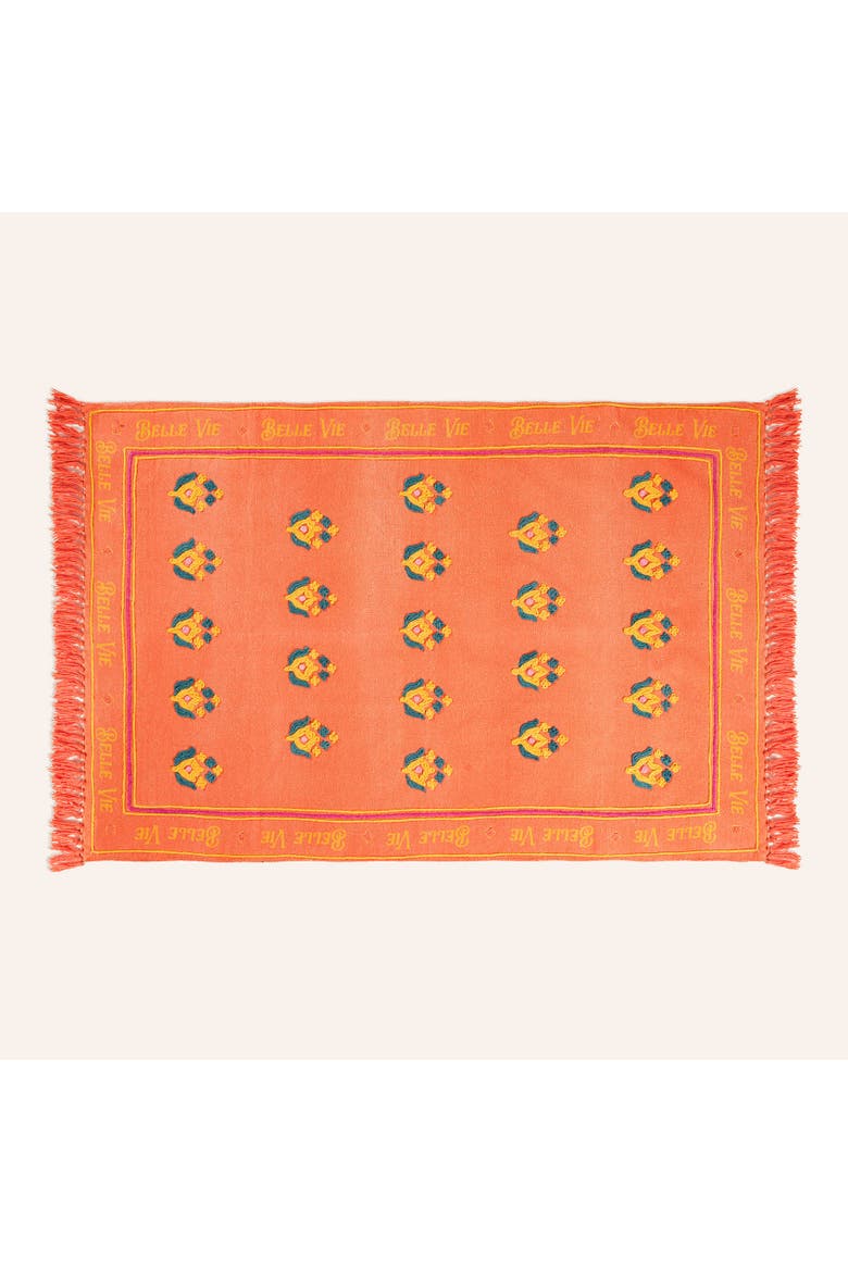 Rajna Floral Embroidery Cotton Rug Artisan Rug, Main, color, Orange