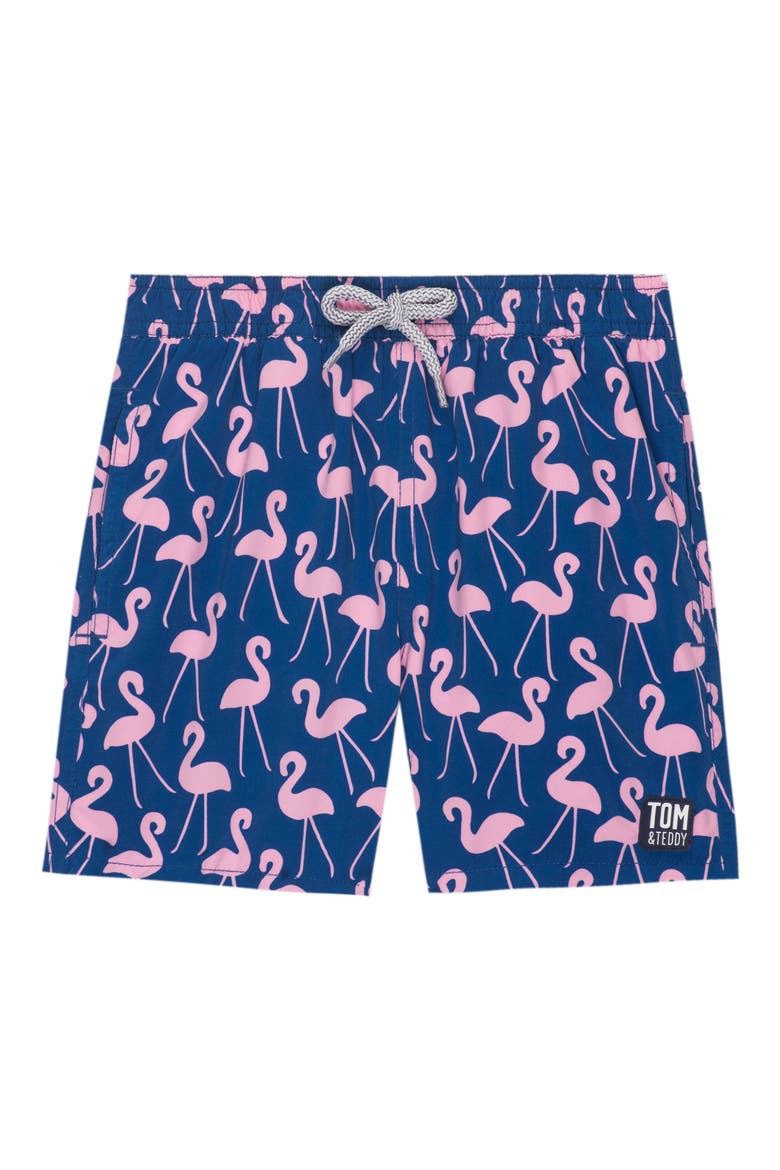 Kids' Flamingo Print Swim Trunks, Main, color, ROSE BLUE