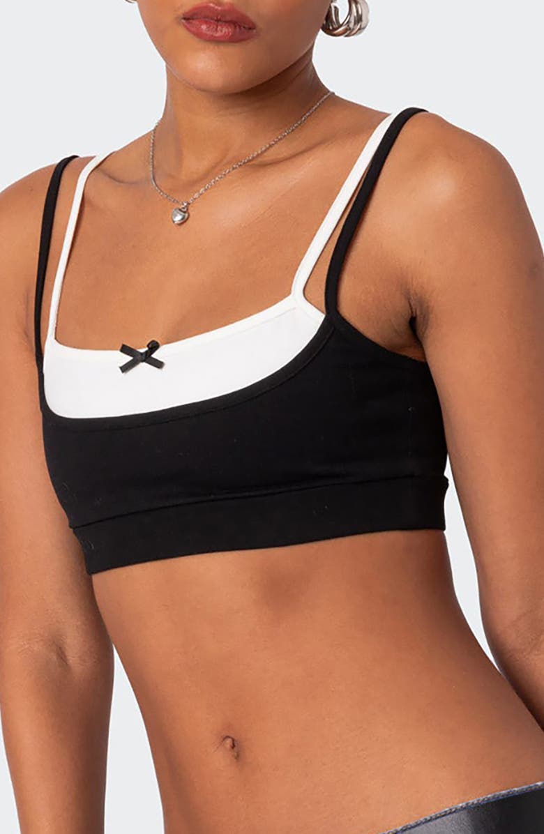 EDIKTED Gracie Layered Stretch Cotton Bra Top, Alternate, color, Black-And-White