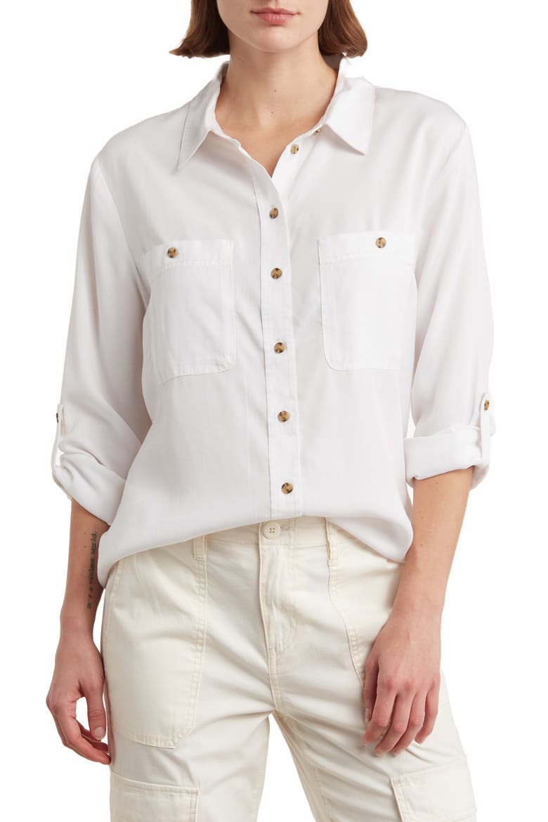 Tencel® Lyocell Boyfriend Button-Up Shirt, Main, color, WHITE