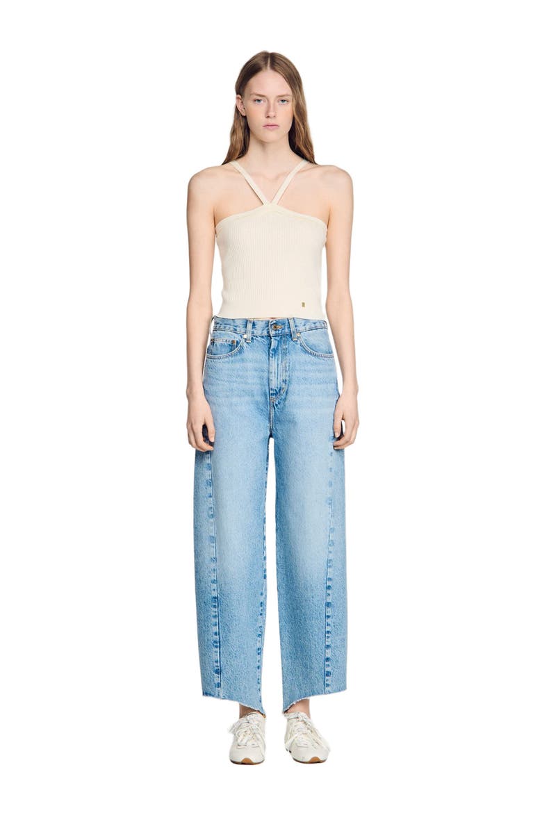 Short ribbed knit top, Main, color, Ecru