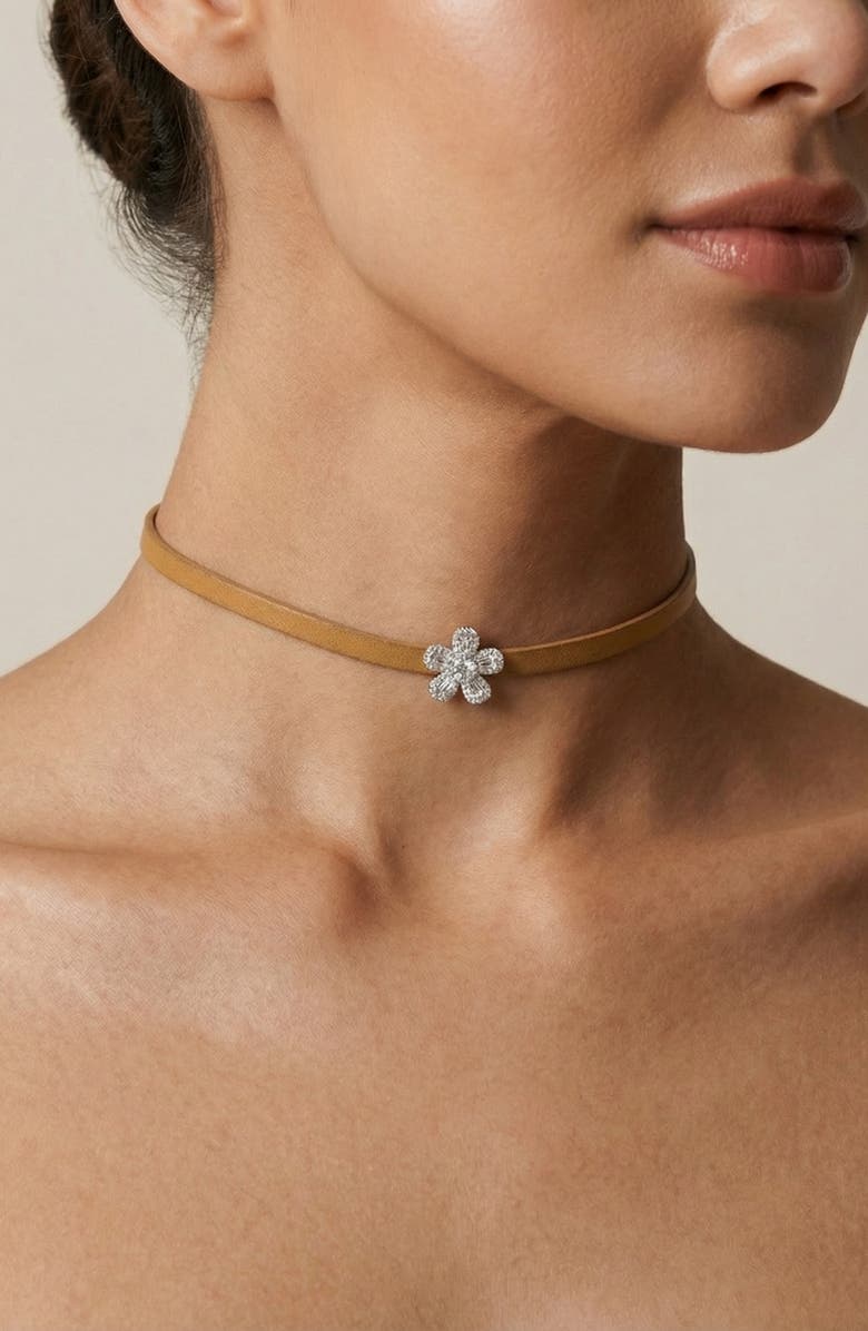 CZ by Kenneth Jay Lane Cubic Zirconia Pavé Flower Choker Necklace, Alternate, color, Natural/Silver